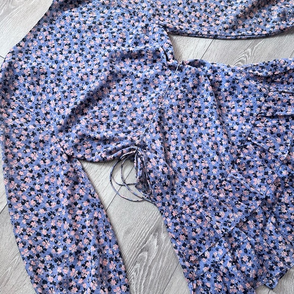 1. State Floral Ruffle Balloon Sleeve Mini Wrap Dress - Picture 15 of 16